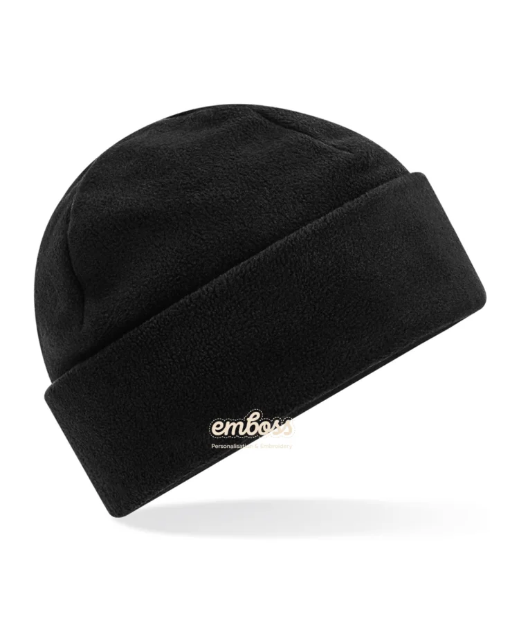 Recycled fleece cuffed beanie in Black