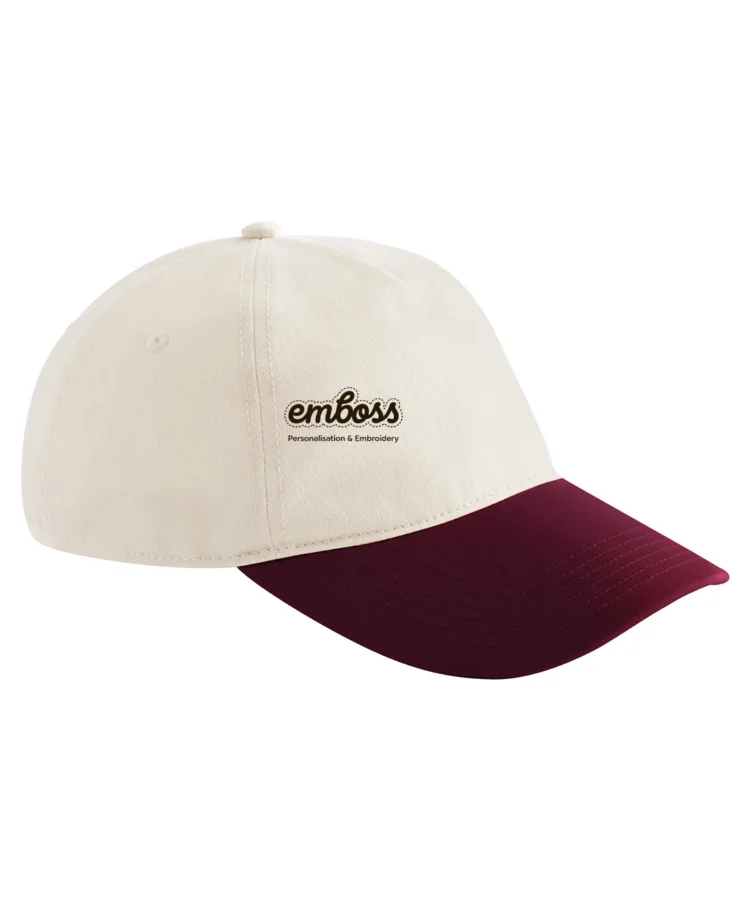 Contrast peak leisure cap in Natural/Burgundy