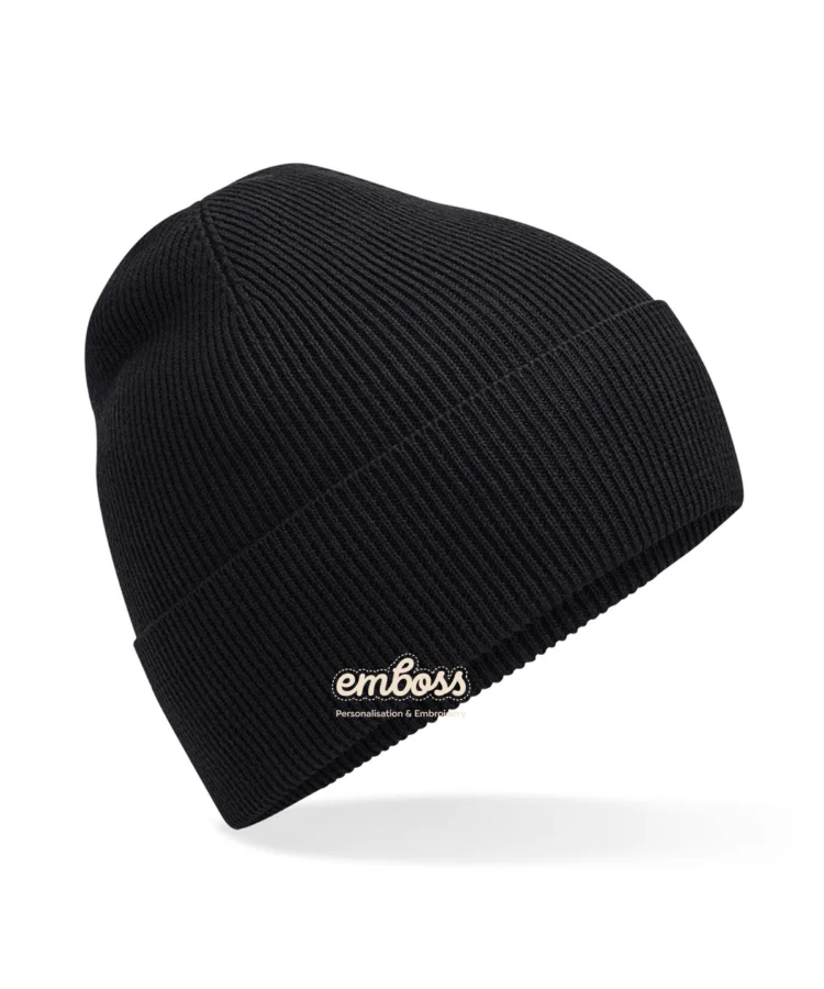 Organic cotton fine knit beanie in Black