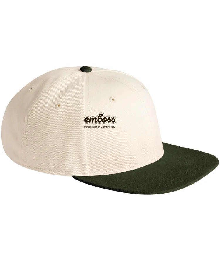 Contrast flat peak 6-panel cap in Natural/Dark Olive