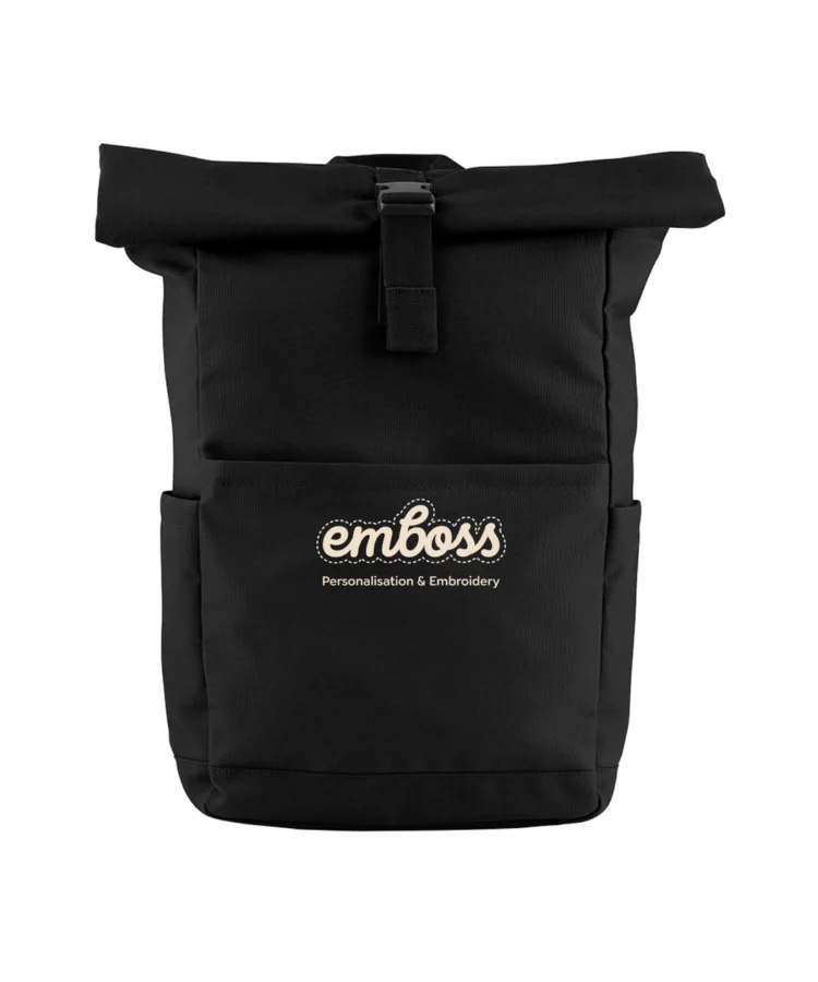 Premium Recycled Roll Top Backpack in Black