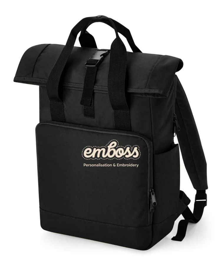 Recycled twin handle roll-top laptop backpack