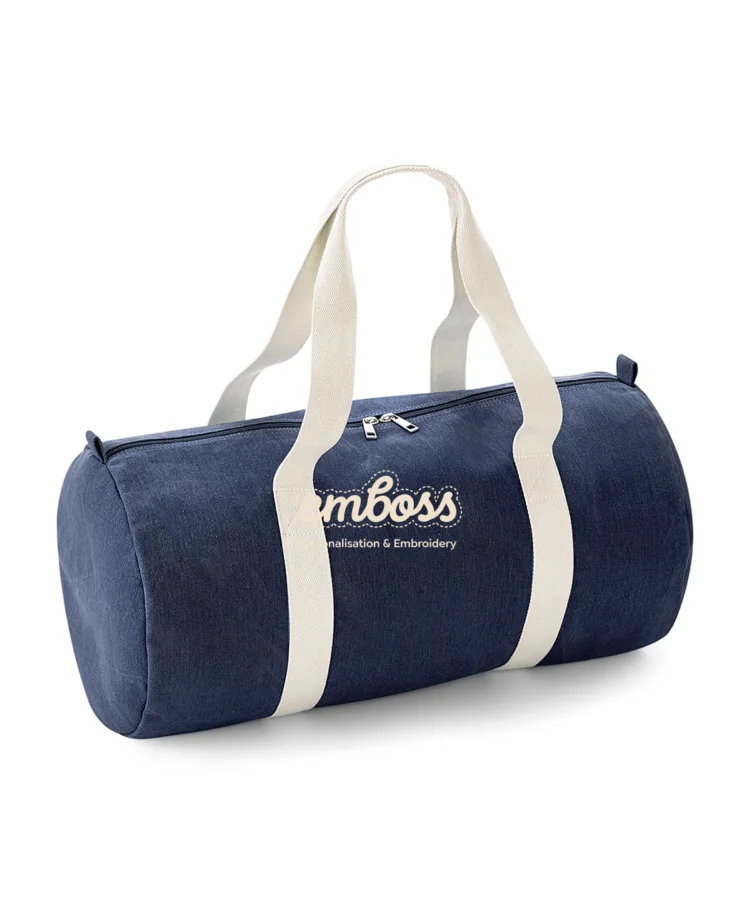 Denim barrel bag