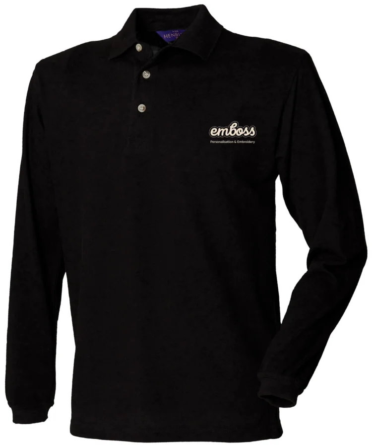 Long sleeve cotton polo shirt in Black