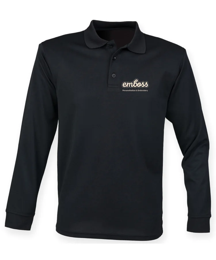 Long sleeve Coolplus® polo shirt in Black*