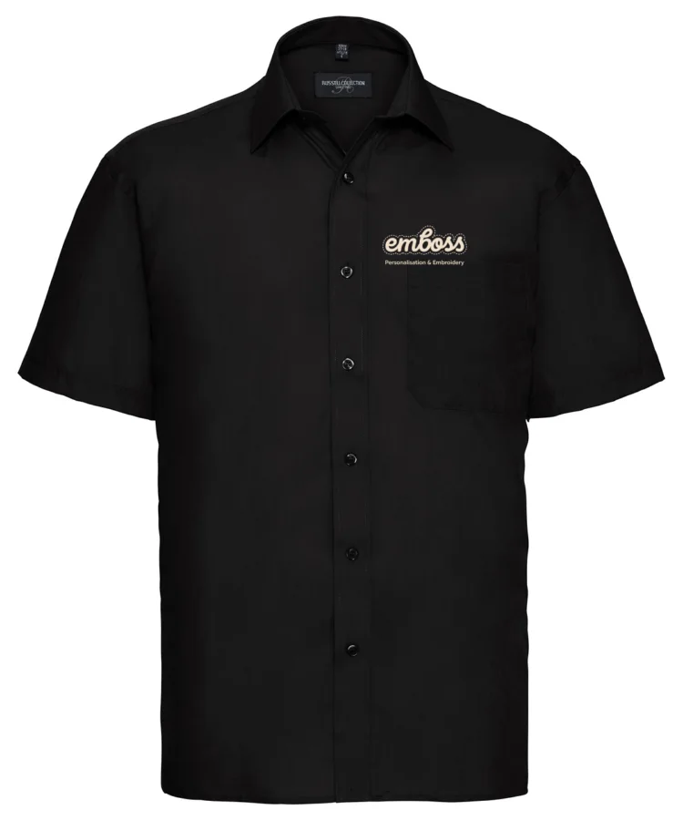 Short sleeve polycotton easycare poplin shirt in Black