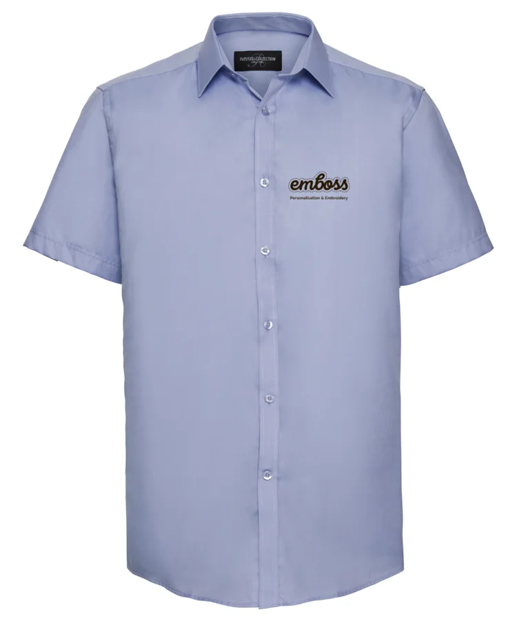 Short sleeve herringbone shirt in Light Blue