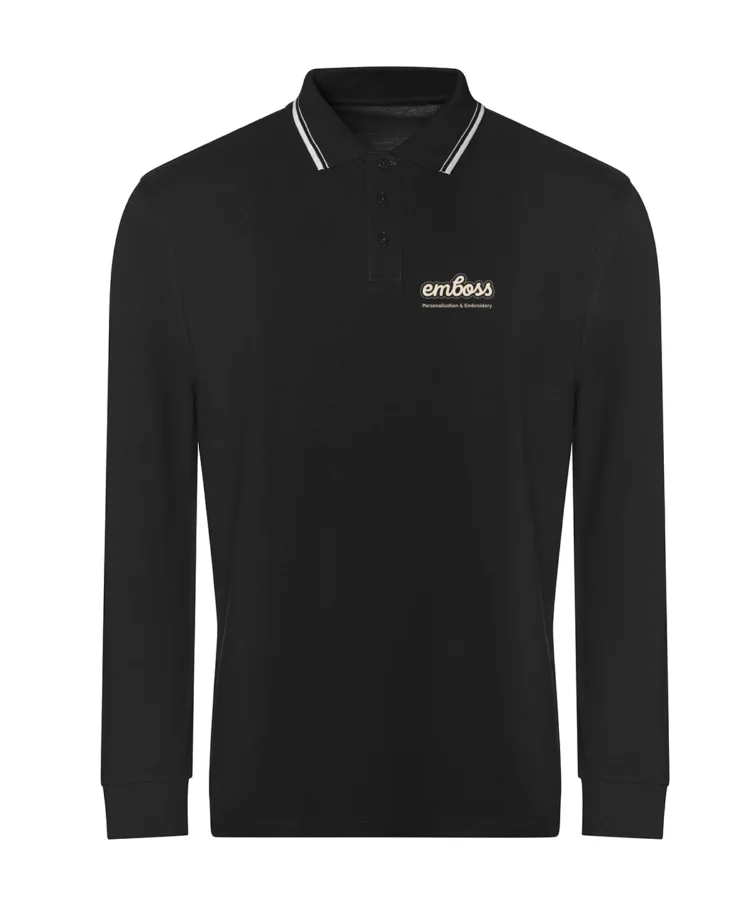 Long sleeve tipped 100 polo in Deep Black/White