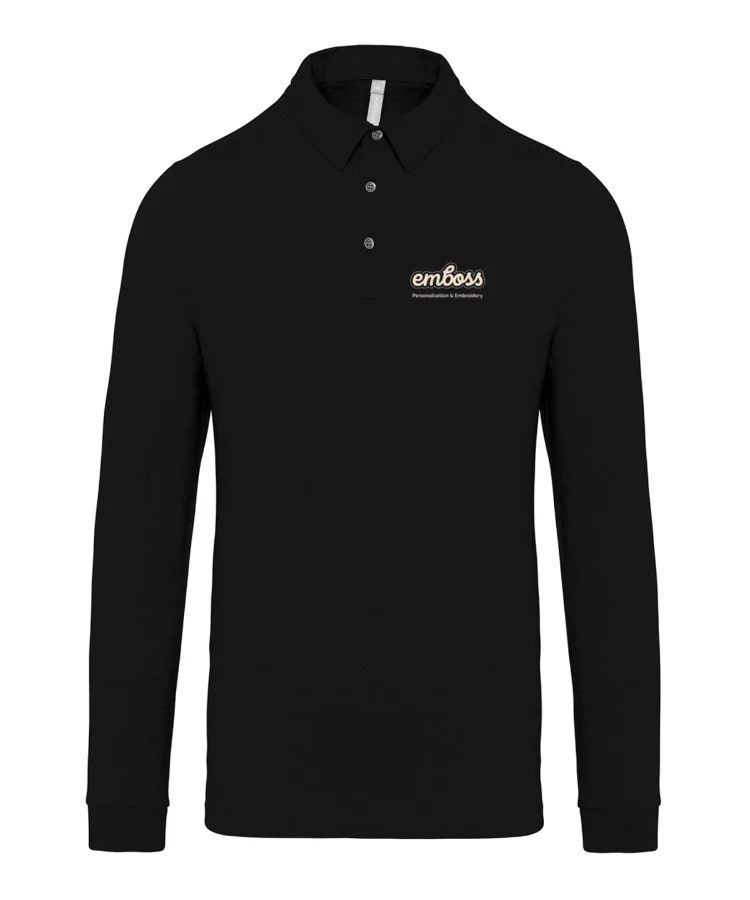 Jersey knit long sleeve polo shirt in Black