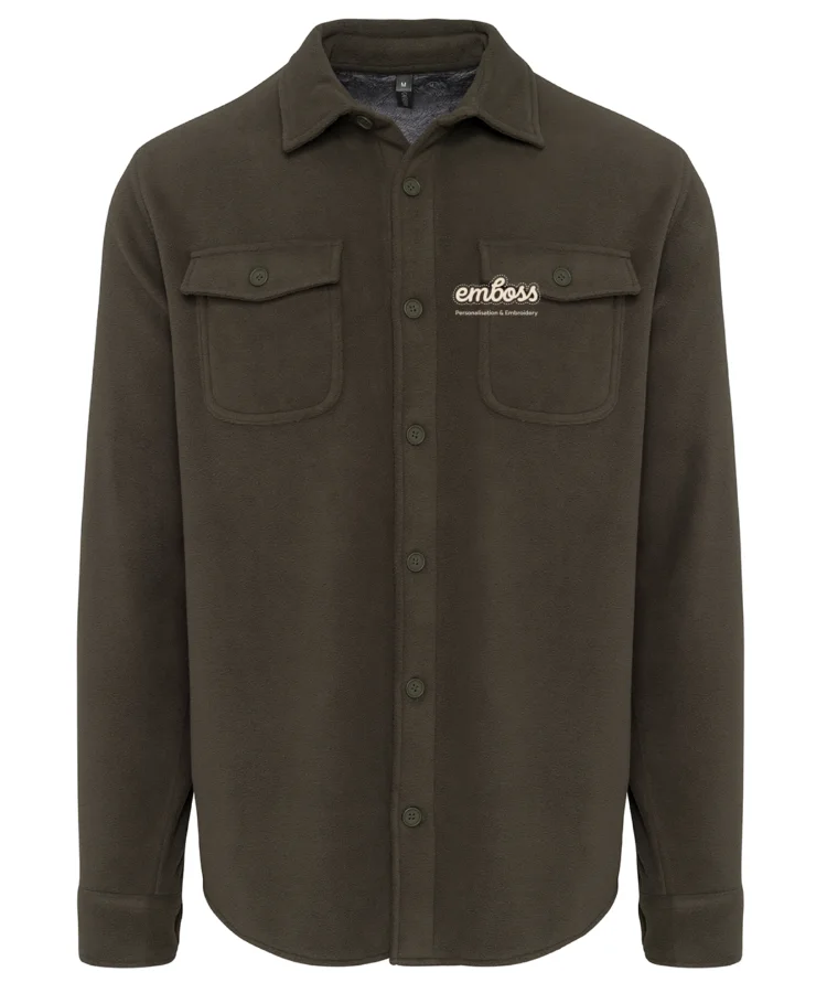 Sherpa-lined fleece overshirt in Dark Khaki/Storm Grey