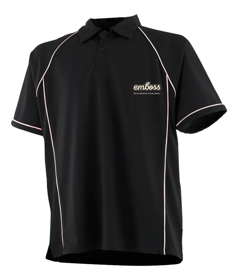 Kids piped performance polo in Black/White†