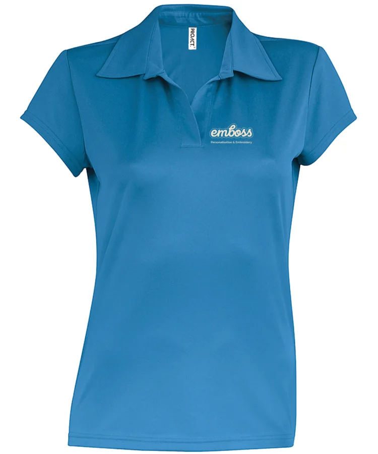 Ladies' short-sleeved polo shirt in Aqua Blue