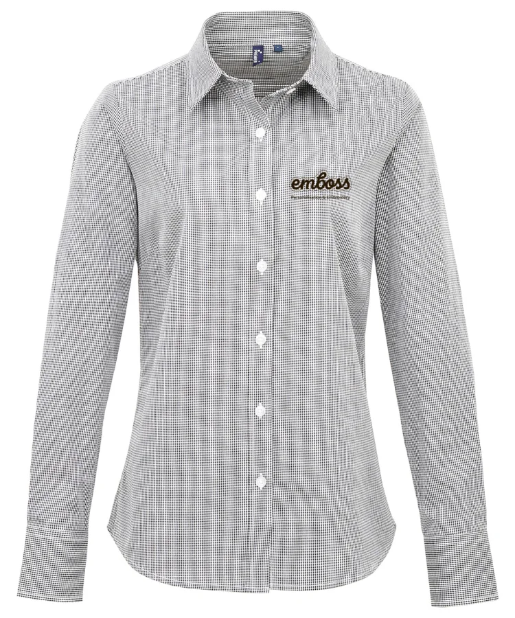 Women's Microcheck (Gingham) long sleeve cotton shirt