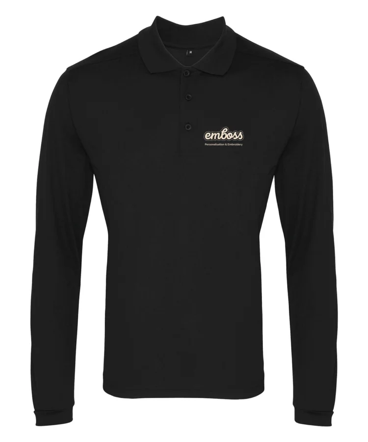 Long sleeve Coolchecker® piqué polo in Black