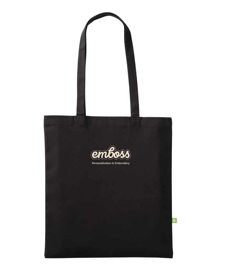 Premium organic canvas shopper long handle in Black