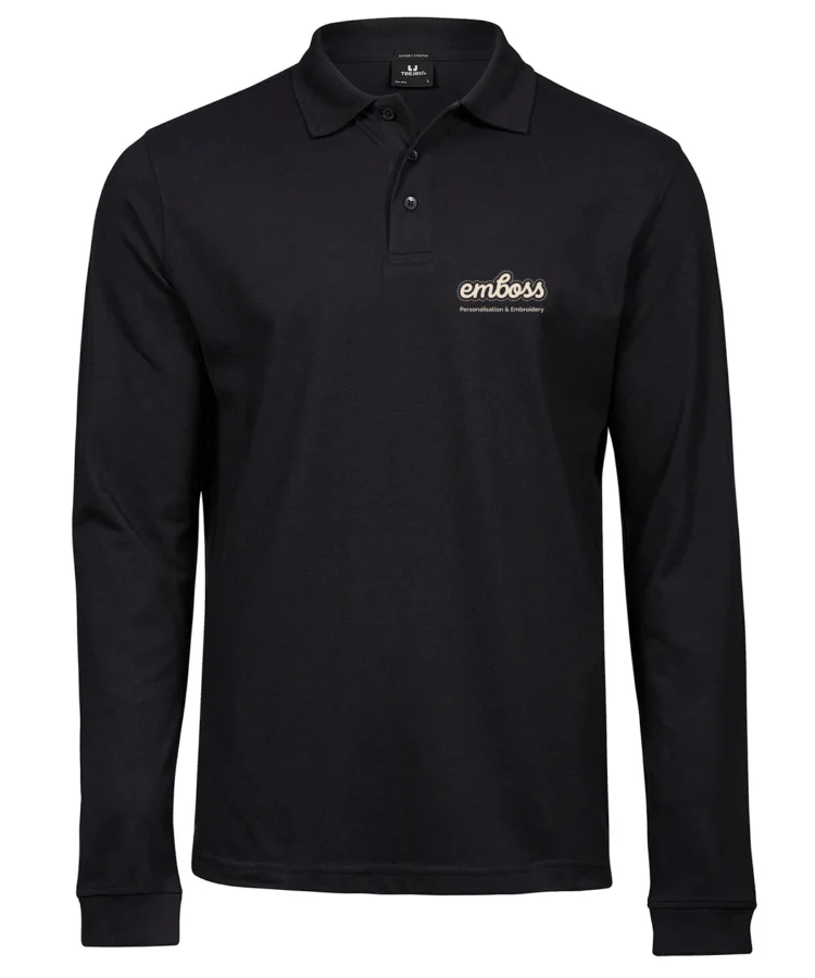 Luxury stretch long sleeve polo (1406) in Black