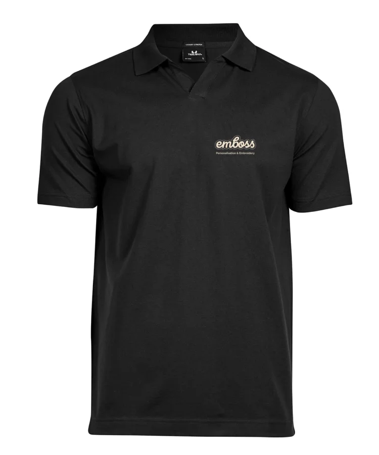 Luxury stretch v-neck polo (1404) in Black