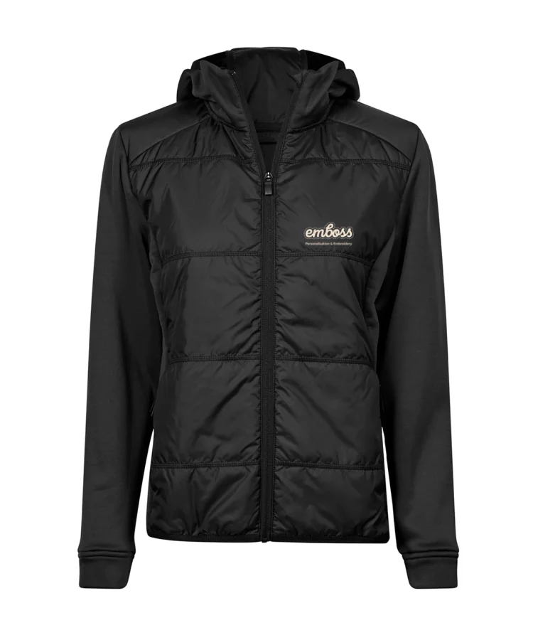 Women’s hybrid-stretch hooded jacket (9113) in Black/Black