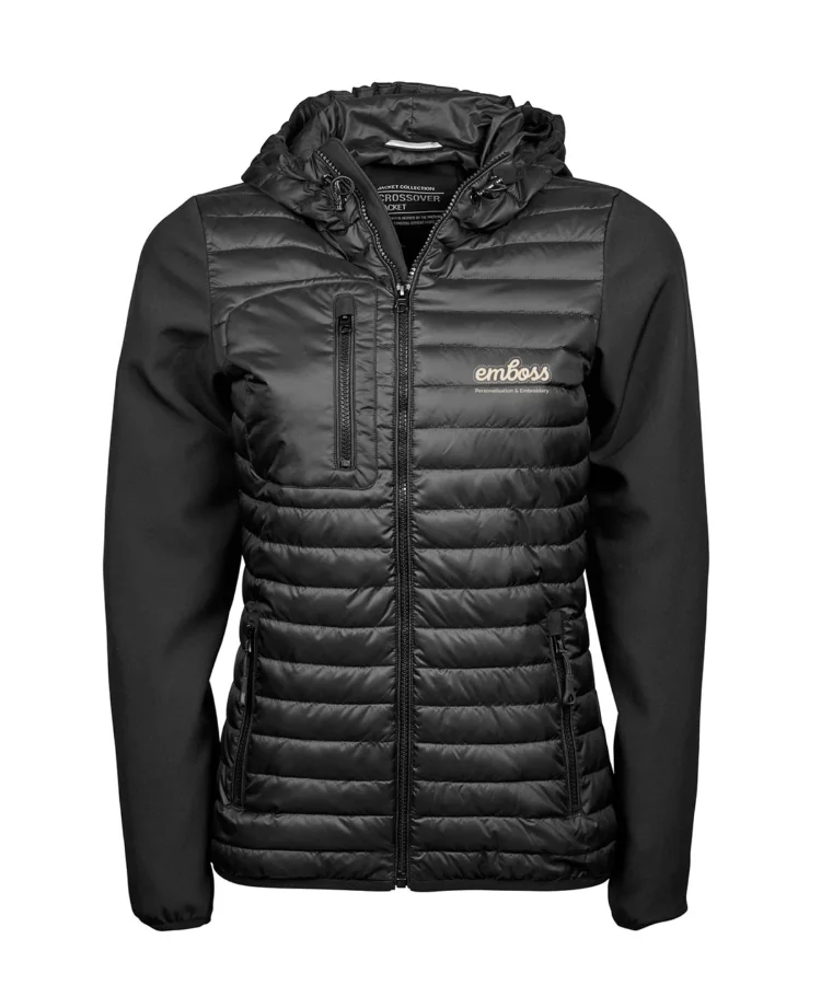 Women’s hooded crossover jacket (9629) in Black/Black