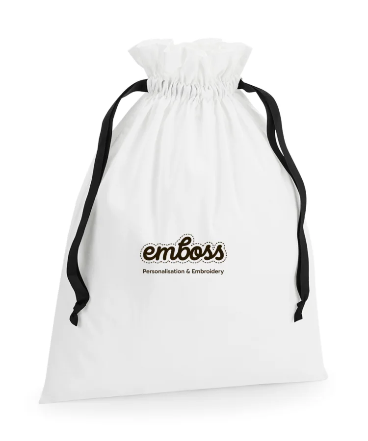 Cotton gift bag with ribbon drawstring in Soft White/Black