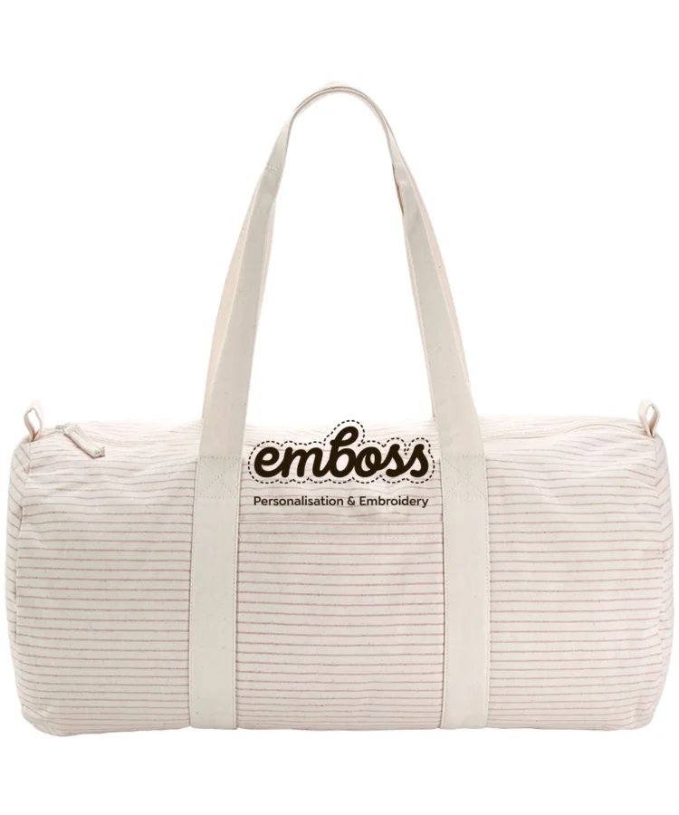 Striped organic cotton barrel bag