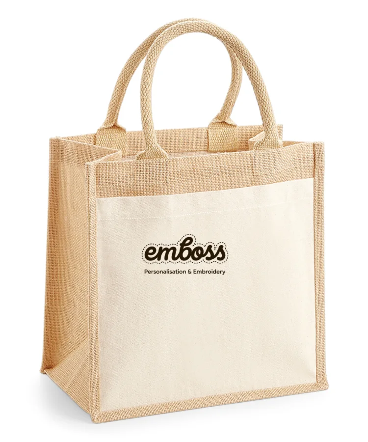 Cotton pocket jute midi tote in Natural