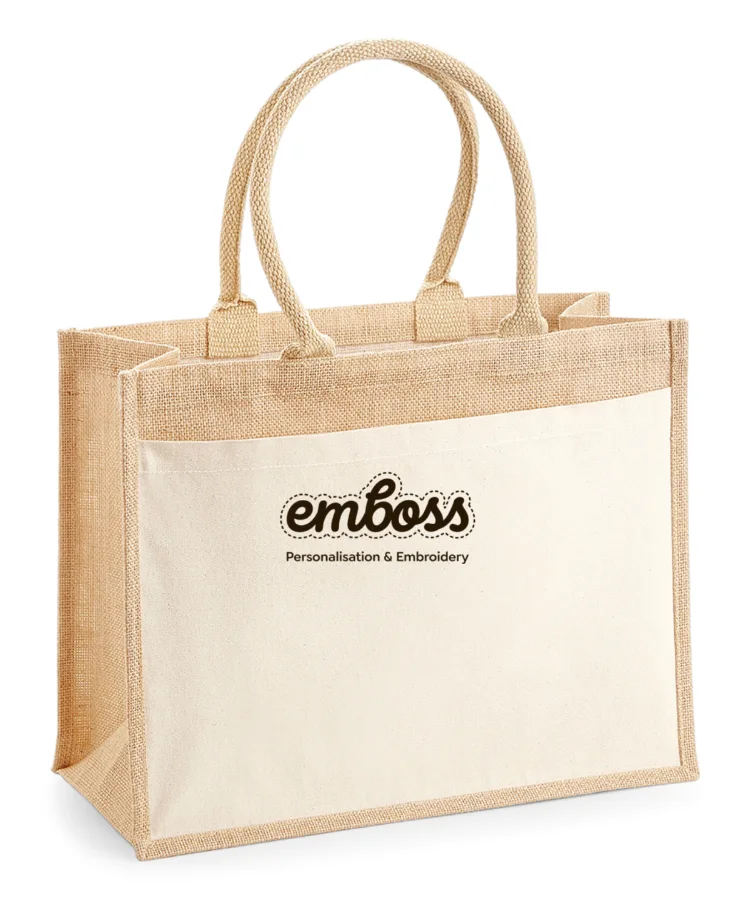 Cotton pocket jute shopper in Natural
