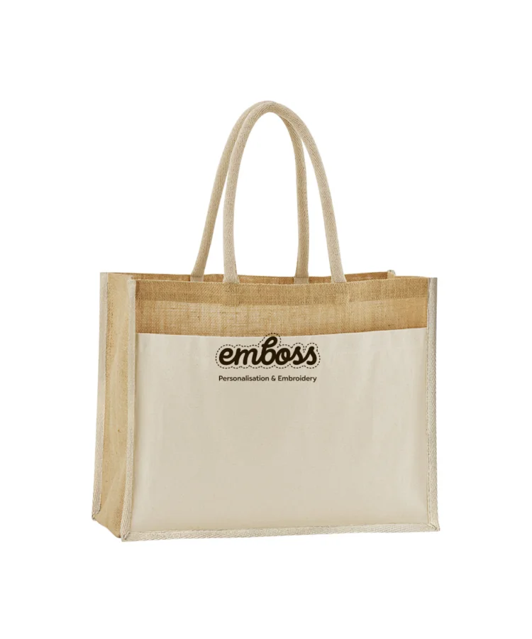 Cotton pocket natural starched jute shopper in Natural
