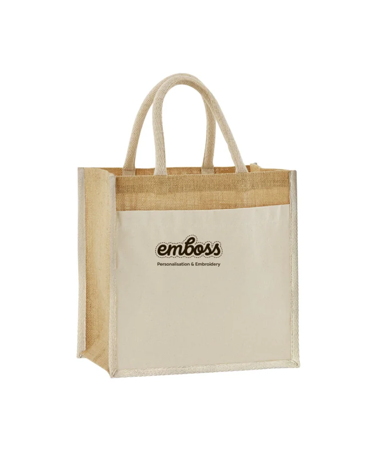 Cotton pocket natural starched jute midi tote in Natural