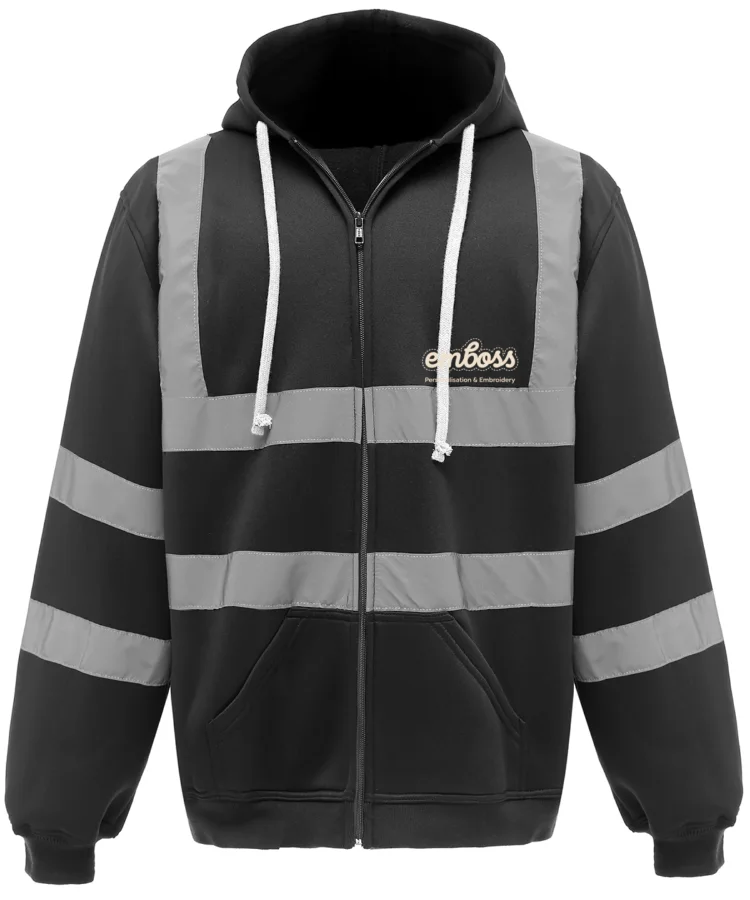 Hi-vis zip hoodie (HVK07) in Black